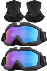 2Pcs Dirt Bike Goggles With Neck Gaiter, Motorcycle ATV Riding Ski Black - Picture 1 of 8