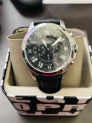 Nuevo Reloj Pulsera Hombre FOSSIL GRANT FS4812 Cronógrafo Cuero Negro En Caja Foto 1 de 3