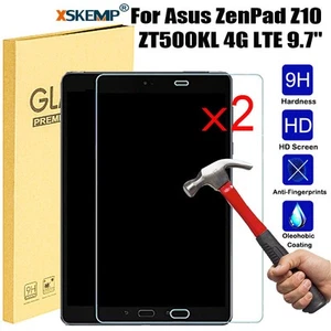 2Pcs For ZenPad Z10 ZT500KL 4G LTE 9.7 Tempered Glass Screen Protector Shield - Picture 1 of 16