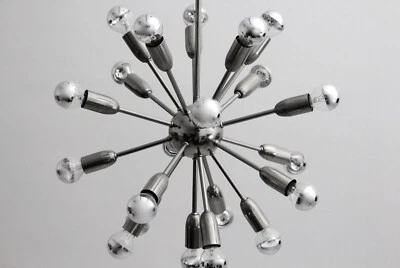 1950s Stile 20 Bracci Piccolo Riccio Lampadario Décor Ciondolo Sputnik Ottone - Immagine 1 di 4