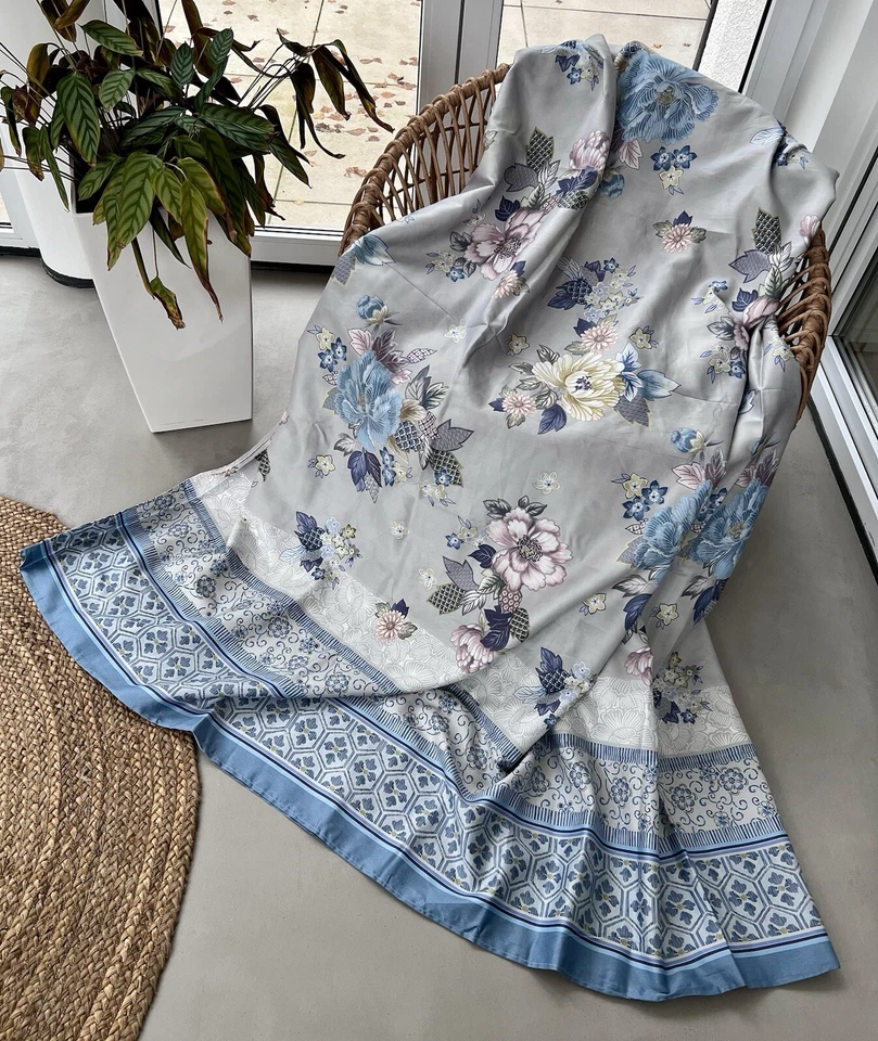 Bassetti Stoff HANAMI G1 Grau Blau SATIN 200x200 f Decke Läufer Vorhang Kissen