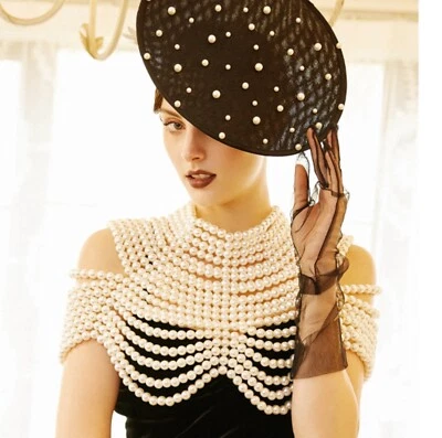 Sujetador de cadena de cuerpo de perlas llamativo, sujetador de collares de hombro de moda, joya de cuerpo de cadena Foto 1 de 4