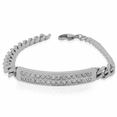 Pulsera de acero inoxidable con cadena de circonita cúbica de eslabones cubanos para hombre, 8,5" Foto 1 de 3