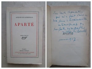 LACRETELLE : APARTE, 1927. E.O. Bel envoi à l'éditeur Chamontin. - Picture 1 of 12