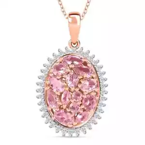 Pink Spinel and White Zircon Pendant Necklace 20 Inches in 18K Vermeil Rose - Picture 1 of 6