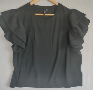 Forever New Curve black blouse with ruffle sleeves sz18 business, casual classic - Picture 1 of 16