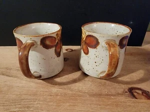 Vintage Stoneware Speckled Red Orange earthtones Flowered Coffee Mug set of 2 - Picture 1 of 8