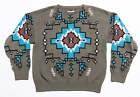 Vintage Aztec Sweater Mackinaw 80s Adult Large Gray Teal Geometric Hand Knit