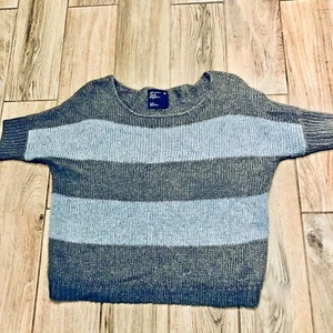 American Eagle Womens Cable Knit Boat Neck Sweater Gray Blue Stripe Mohair SZ M - Picture 1 of 3