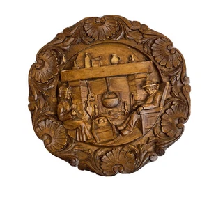 3D Wall Hanging Plaque plate Cottage Man Woman Baby Faux Wood German Style - Picture 1 of 13