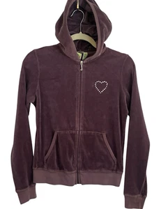 Veste à capuche zippée vintage Juicy Couture velours violet L strass coeur années 90 Y2K - Photo 1/16