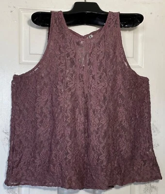 Nuevo Mudd Mujer Plus 3X Camiseta sin mangas Elastizada Floral Encaje Cuello Redondo Línea A Top Ciruela Foto 1 de 4