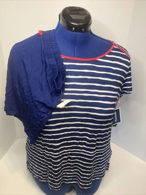 Pijama Cynthia Rowley Azul Blanco Rayas 2 Piezas con Pantalones Cortos Grandes Nuevo con Etiquetas Foto 1 de 4