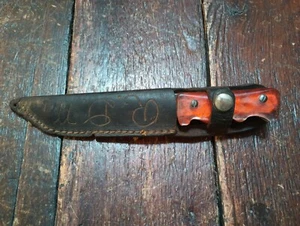 VTG WWII THEATER HANDMADE KNIFE HOME MADE PLASTIC HANDLE BRASS GUARD SHEATH RED - Picture 1 of 13