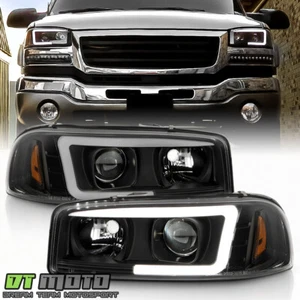 Black 1999-2006 GMC Sierra Yukon Denali LED Tube Projector Headlights Headlamps - Picture 1 of 9