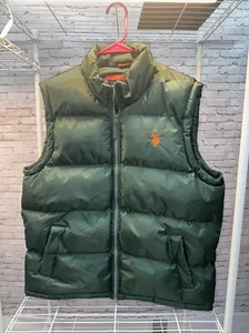 US POLO ASSN Quilted Puffer Vest Mens Sz M Green Zip-up Pony Logo - Picture 1 of 4