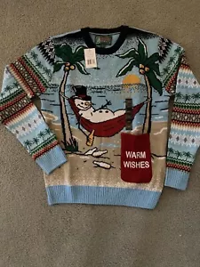 Ugly Christmas Sweater Men’s M~ Snowman In Hammock On Beach~ NWT - Picture 1 of 9