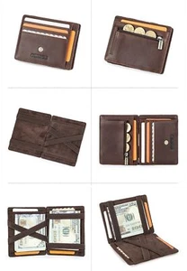 Men RFID Genuine Leather Magic Wallet Purse Money Clip Coin 9 Credit Card Holder - Picture 1 of 10