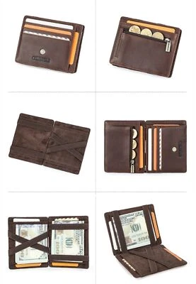 Men RFID Genuine Leather Magic Wallet Purse Money Clip Coin 9 Credit Card Holder - Image 1 of 4