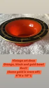 Vintage Art Deco Bowl- Orange, Black And Gold - Picture 1 of 4