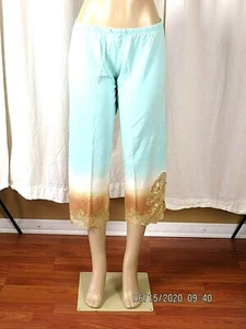 SALVAGE SZ S Viscose/Elastane Sky & Beige Brown Sequin Lace Bottom Pajamas Pants - Picture 1 of 11