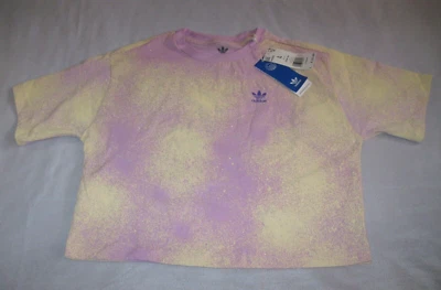 ADIDAS CROP TOP Tee Shirt Girls 13-14 NEW Cropped All Over Print PAINT SPLASH - Image 1 of 4
