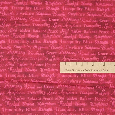 Good Vibes Positive Words Dark Red Blessing Peace Fabric  1/2 Yard  #Y3121-83 - Image 1 of 3