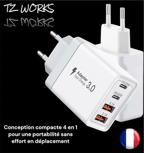 Chargeur USB C, 40W 4 Port Prise USBC Chargeur Rapide iPhone, Multi Secteur 3.1A - Foto 1 di 5
