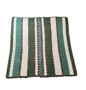 Vintage Handarbeit gehäkelt Weihnachten Afghan Überwurf rot grün weiß 58x55 Holiday Blanke - Bild 1 von 5