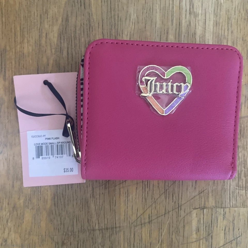 Cartera Juicy Couture Hot Pink Love Mode imitación cuero pequeña con cremallera alrededor, nueva con etiquetas Foto 1 de 1