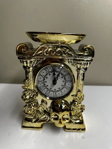 Bath & Body Works GOLD SCHÄDEL UND ROSEN UHR 3-Docht Kerzenhalter HALLOWEEN leuchten - Bild 1 von 4