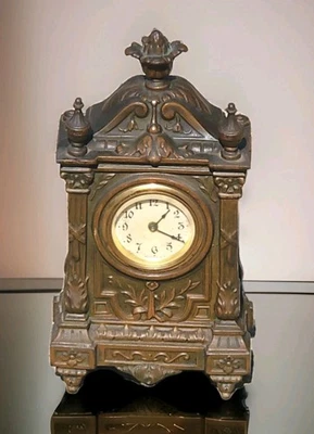 Raro Antiguo Bronce Reloj Francés Neogótico Neoclásico Estante Reloj en Eduardiano Foto 1 de 4