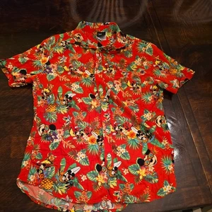Disney Mickey Mouse Hawaiian Green Button Up Floral Shirt Short Sleeve Men Sz XL - Picture 1 of 4