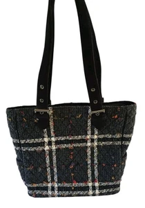 Vera Bradley Plaid Shoulder Bag Boxy Tote Luxe Collection Black Tweed / Velvet - Picture 1 of 11