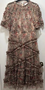 MAC DUGGAL Beige Floral Flutter Sleeve Mesh Print Dress Size 6 Women’s - Picture 1 of 15