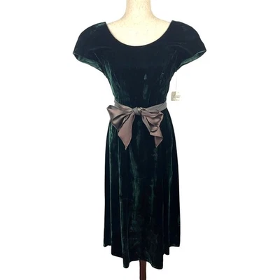 Vestido midi de terciopelo verde esmeralda Donna Ricco vintage años 80 90 lazo cintura para mujer 8 Foto 1 de 4