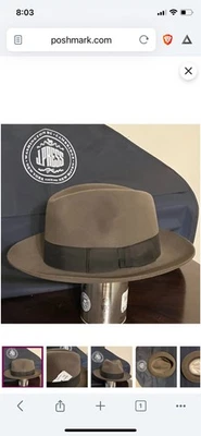 NUEVO CON ETIQUETAS J. Prensa Piel Fieltro Fedora 7 1/8 Taupe Hecho en España Foto 1 de 4