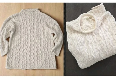 Suéter Pullover Pescador Tejido con Cable Algodón Crema 3D Eddie Bauer Años 90 De Colección! M Foto 1 de 4