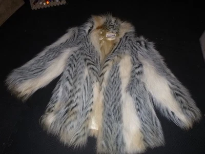 Donnybrook Faux Fur Coat Size 14 Black & White VTG Lined Approx 29-30" Long - Image 1 of 4