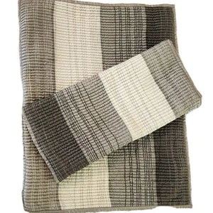 2 Crate & Barrel STANDARD Pillow Shams 20"x26" Grey Quilted STRIPED TEXTURED Tan - Picture 1 of 3