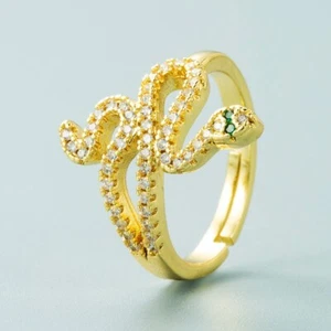 18K Gold Plated Open Ring, CZ pave Adjustable Snake Ring JWYS52 - Picture 1 of 1