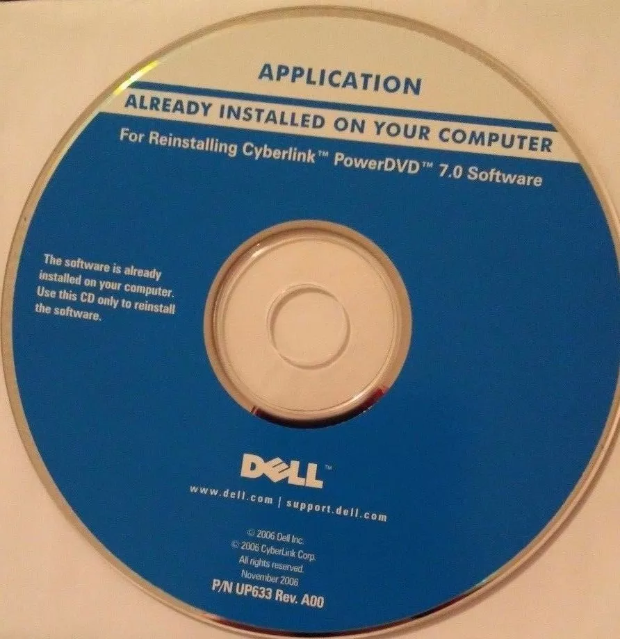 DELL CYBERLINK POWER DVD 7.0 SOFTWARE REINSINTALLTION CD YEAR 2006 - Image 1 of 1