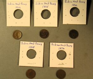 Menge 5 US-Münzen Semi Key Datum indischer Kopf Cent Penny 1864 1865 1866 1868 1876