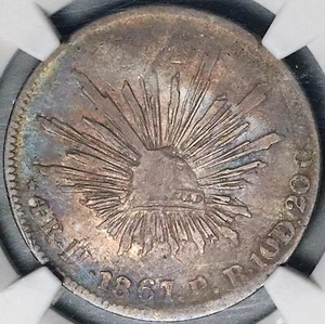 Moneda de Plata Hermosa Casa de la Moneda de México Fino 1867-Ho NGC 4 Reales Rara (25061401C) - Imagen 1 de 6