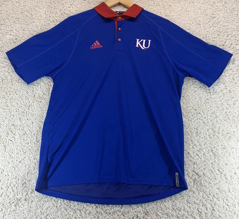 Adidas L Kansas Jayhawks Polo Blue Short Sleeve Collared Climachill Cover