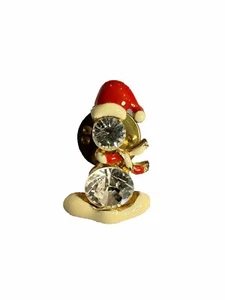 Pin de corbata de solapa de cristal tono dorado muñeco de nieve sombrero de Papá Noel estrás esmalte - Imagen 1 de 6