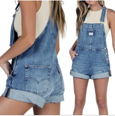 NEW Levi’s Women's L Two Horse Brand Bib Overall Shorts Levi Strauss Red Tab - Image 1 of 3