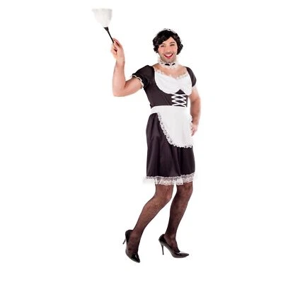 Mens Black French Maid Costume M - XL Adult Funny Male Drag Queen Bachelor Dress - Image 1 of 4