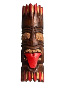 20” TIKI MASK WALL HANGER WOOD TIKI BAR HANGING WOOD ART - Picture 1 of 1