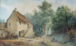 Antiguo dibujo firmado VAN DER BURCH paisaje, personaje, granja 1852 - Imagen 1 de 8